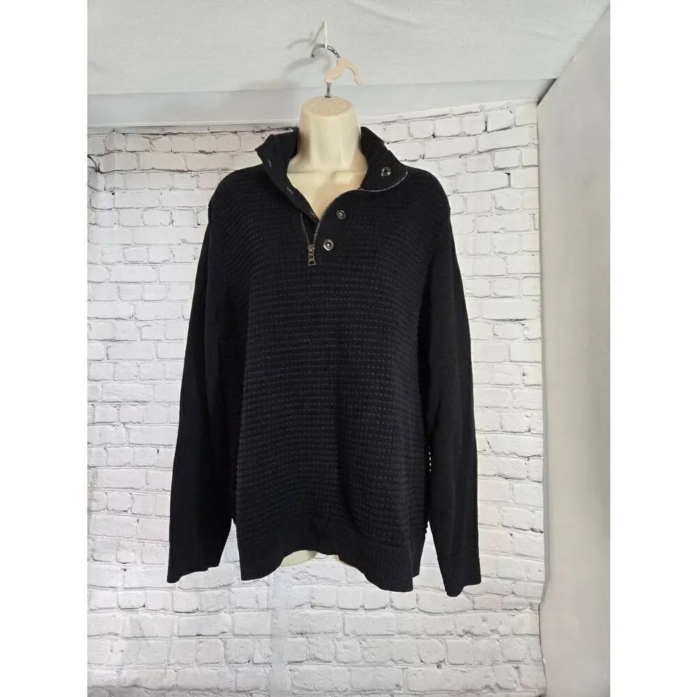 INC International Concepts Mens Size XL Black Waffle Pull Over Sweater